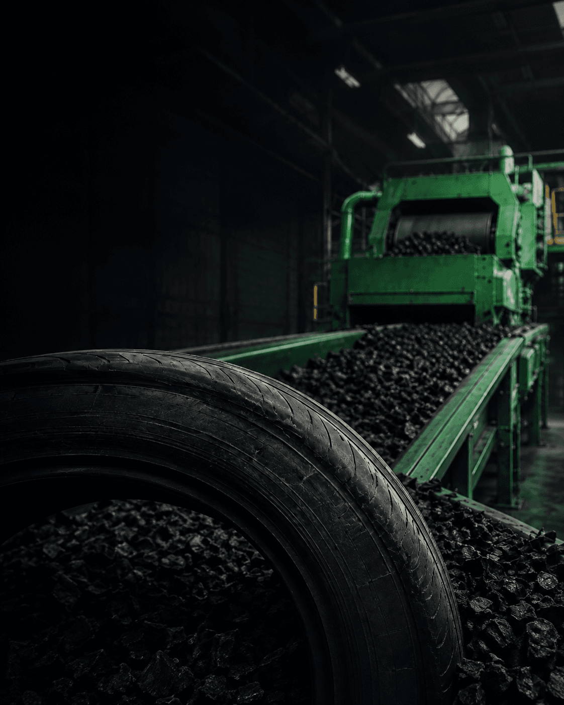 Industrial tire recycling machinery portrait view